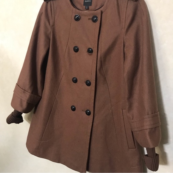Express Women’s Wool Brown Double Breasted Peacoat Size Small - Picture 2 of 8